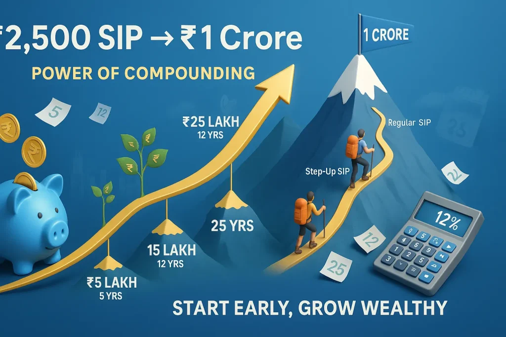 How ₹2500 monthly SIP grows to 1 crore rupees visual guide